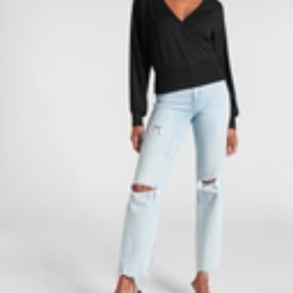 Express Solid Wrap Front Sweatshirt in Pitch Black NEW no tags - Picture 4 of 4